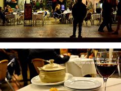 Cafe Nicola
Praca Dom Pedro IV 24-25
http://www.nicola.pt/#

機内食はほとんど食べないので、お腹がすいたからホテルに戻る前に食べておこうかな？もう遅い時間だけど（苦笑）

そんなに寒くないのでキラキラの広場を眺めながらテラス席で～
ポルトガルと言えば新鮮なシーフード！！どのお店でも薦められたArroz de Mariscos（アロース・デ・マリスコス）、いわゆる魚介リゾット。とりあえずいってみよ( ｀ー´)ノ
って頼んだのはいいけど、こりゃ一人で食べる量じゃないよ～
立派なオマールエビだのいっぱい入ってて美味しかった♪お皿に無くなりそうになると、スタッフがサーブしに来てくれたっけ。自分でやるからいいよ？（笑）ご馳走様でした。　　