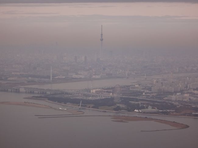 東京スカイツリーも見えます。<br /><br />東京上空は厚い雲で覆われていて、今一つ視界が良くありません。