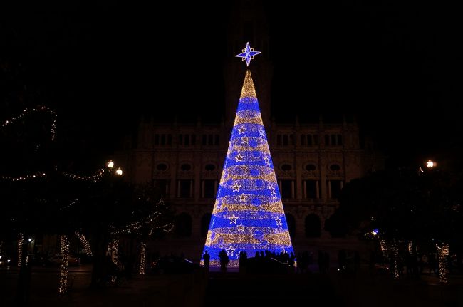 昼間に見た市庁舎前の三角形の建造物、やっぱりツリーになってた。