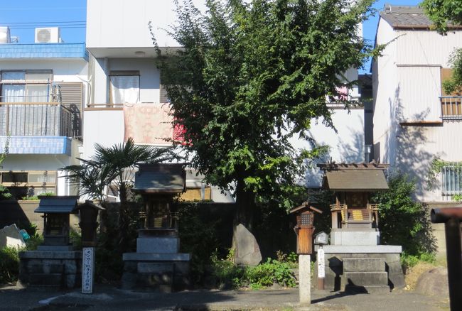 三つの小さな社と一つの石碑が並んでいた場所の光景です。『笹社境内祭神(祭日)』のタイトルがあった案内看板の並びを当てはめてみますと、右から南楠社、笹社、秋葉社と天王社となります。石碑が笹社を表すことになります。