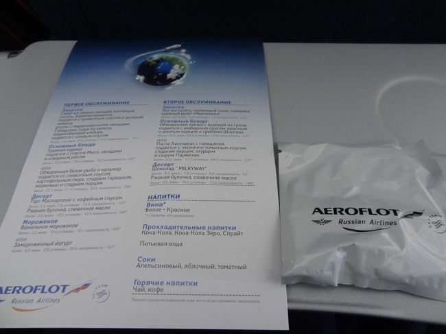 プレッツェルだ！と思って開けたらイヤホンでした。びっくりした。<br />あとは機内食のメニュー。