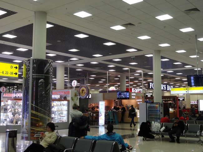 トランジットのロシアのシェレメチボ空港。<br />ロシア人愛想ないーって思っちゃうくらい空港職員冷たい感じ。<br /><br />こちらは、ユーロがあんまり使えず、ロシアのルーブル強し。<br />クレジットカードならばＯＫです。<br />ユーロ表記のお店もあるので、そこで水を買いました。