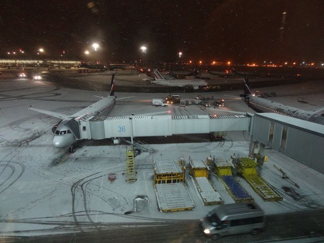 トランジットはおよそ５時間。<br />空港もそんなに広くないので、小一時間でお店を見て回り、ゲート付近で一休み。<br /><br />雪降ってるねーなんて話していたら…