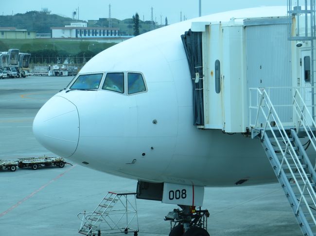 那覇空港に到着しました。<br />今回は前日ほとんど寝ていなかったので、機内で熟睡してしまいました。<br /><br />那覇空港まではB777-200 JA008D