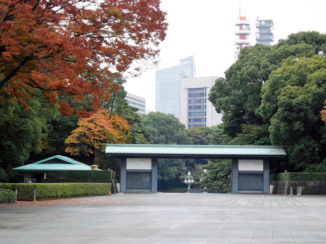 向こうに二重橋があります。