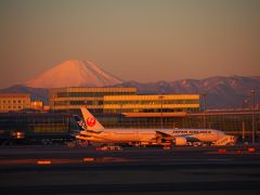 早起きして、羽田空港へ。
そしたら、こんな景色が見られた～♪
幸先いいゾ。

羽田空港（07:40）→旭川空港（0920）      
