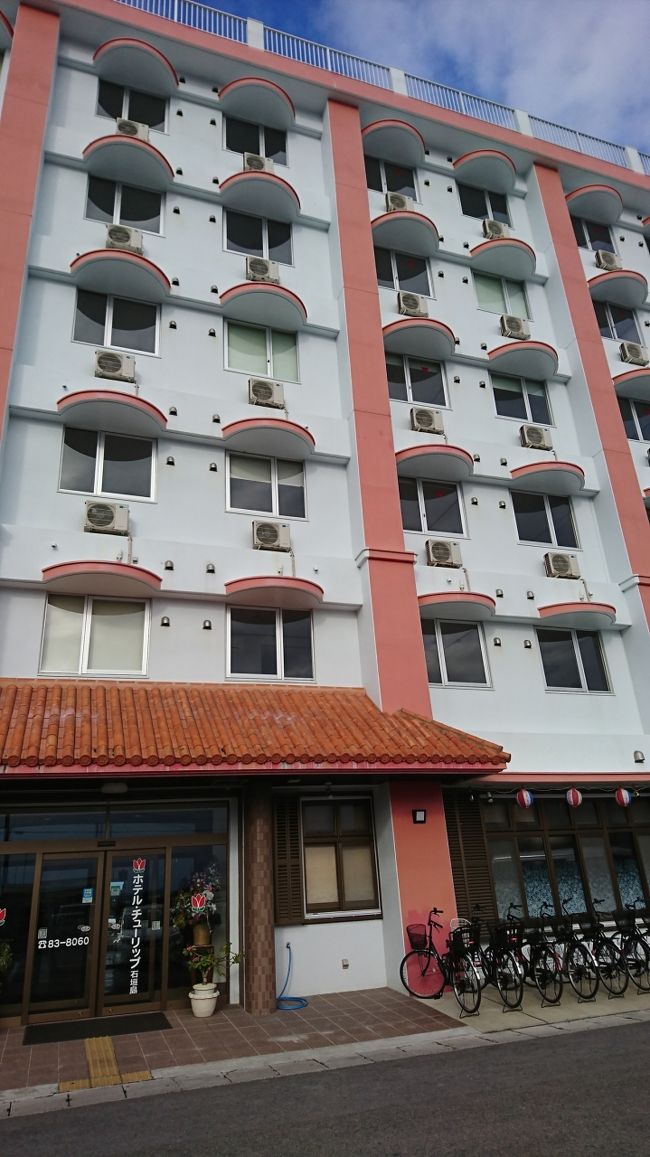 本日の宿へ到着！<br /><br />離島ターミナルに程近い「チューリップ」というホテル。<br /><br />繁華街へも歩いていけます。<br /><br />チャリのレンタルもありますよ！