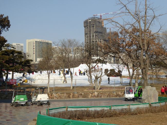 大連ではあまり雪が積もらないようなので、こういう雪の滑り台もお金を払って皆さん遊んでいるようです。