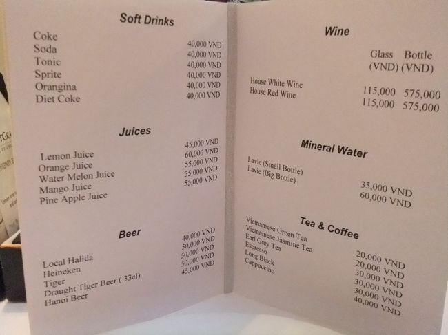 ドリンクメニュー。