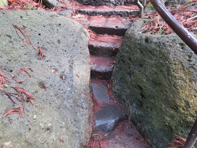 狭い石段もありました。<br />一番狭いところは四寸道（約14センチ）だそうです。