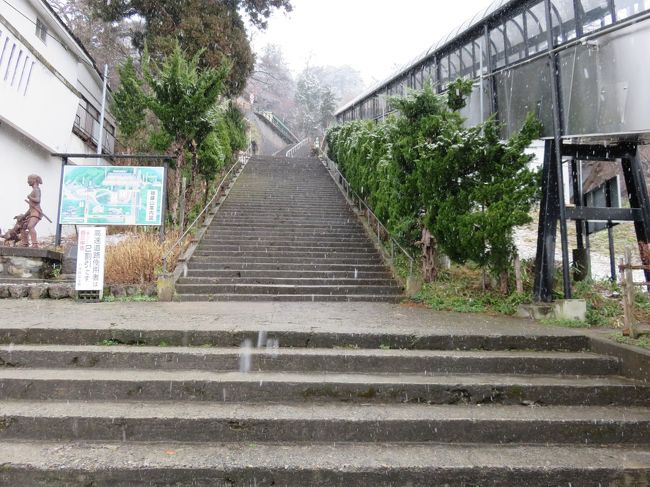 飯盛山はかなり石段がありました。<br />時間が押していたので、スロープを使って登りました。