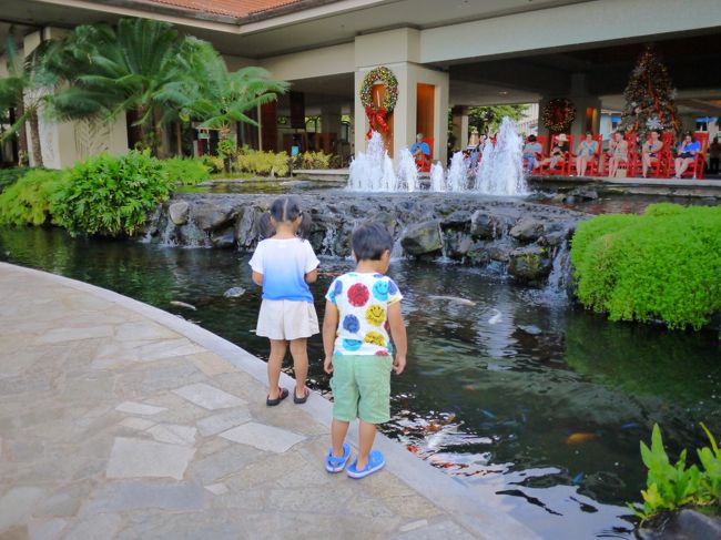 鯉をみながら、これからどうする？<br /><br />プールはまだは入れないし（２４時間濡らさないでって言われたため）トロリーバスに乗って、パンケーキでも食べに行こうか(^O^)