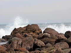 この日の海は凪いではいたが、それでも大きな波がくると背丈より高い波が岩を打ち付ける。

三ツ石まで歩いて行けないことはなかったが、海藻が張り付いた岩は滑りやすく、場所によっては海の中の飛び石の上を飛び歩きしなければならない場所も有り、飛ぶのに失敗したら水温10℃程度の海水での海遊びとなることは必至。

真夏ならまだしも、良い年のオトナが春先にチャレンジするにはリスクが大きすぎると判断して、三ツ石までの道は諦めた。
