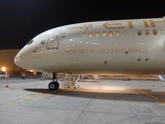 アラブ首長国連邦（UAE:United Arab Emirates）の首都アブダビに着きました。
早朝だったからか、ターミナルまでバス移動でした。