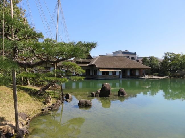 池の反対側から見た建物。