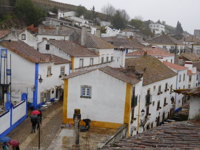 ゲートのそばの階段を上がって、オビドスの村を見てみました。<br />これまで上った城の城壁などのどの階段もそうですが、手摺りなどは無く、さらに雨も降っていたので、上り下りはかなり怖かったです。<br /><br />とても可愛いらしい村でしたが、雨なのでその良さもちょっと半減。