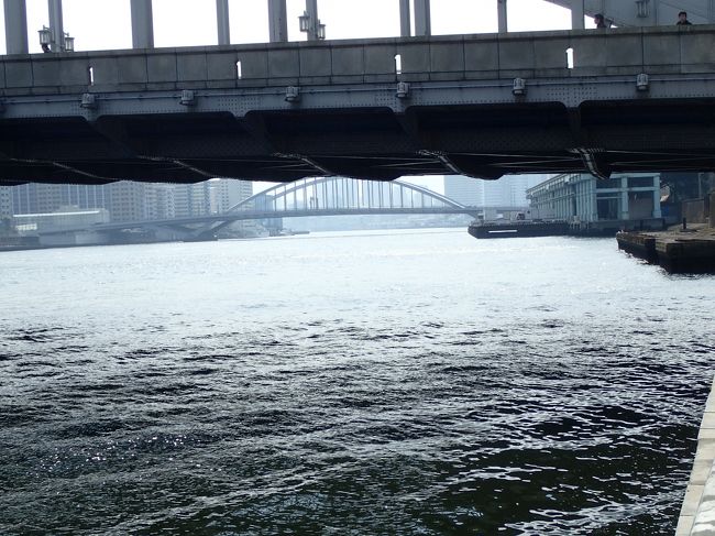 向こうには、<br />2016年開通した築地大橋が見えた