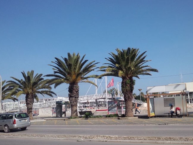 翌1月6日、またリスボンへ帰りました。<br />帰りはラーゴス～リスボン間の電車は乗りたい時間帯に無かったのでバスにしました。<br /><br />サグレスからラーゴスのバスは終点がバスターミナルだろうとのんびり座っていたら、<br />この橋の側のバス停を停まった後、ずいぶんそのまま進んでいってバスターミナルから離れてしまったようだったので焦りました。<br />結局ぐるっとまわって最終的には前日乗り込んだバスターミナルに到着しましたが。