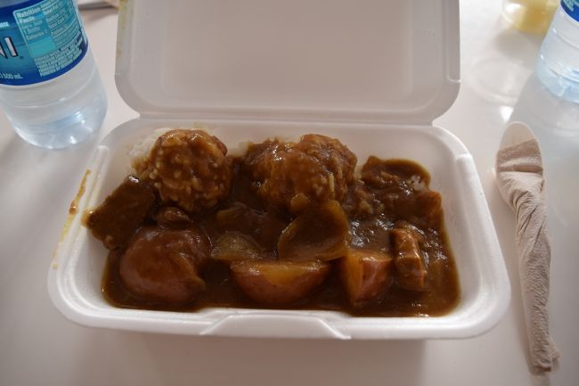お昼はアメリカ海軍で振る舞われているという海軍カレー。<br /><br />日本でよく食べられるカレーとおんなじです。実はこのカレー、戦前に旧日本海軍<br /><br />からアメリカ海軍に伝えられたということにびっくり。大きなお肉やジャガイモ、<br /><br />ニンジンがごろごろ入ったボリュームたっぷりの美味しいカレーでした。
