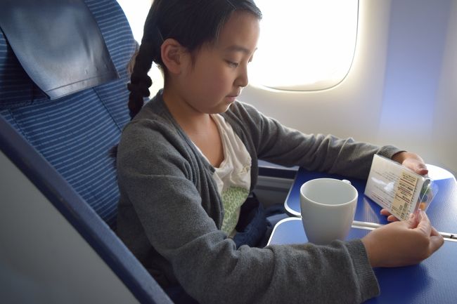 そして機内ではANAの白いマグカップに絵を描いてそれをいただけるサービスが。<br /><br />娘、デザインを考え中。