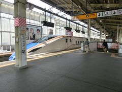 高崎駅に着きました。北陸新幹線だったのかー
きれいな車体ですね。なのに写真、鼻が欠けちゃった。。鉄道の写真を撮るには、なかなかコツがいるんですね。