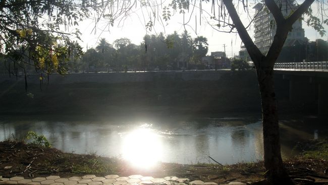 川面に映る朝日が眩しいです。