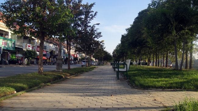 道路の右側は立派な公園。