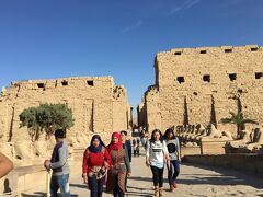 まずはカルナック神殿に行きました。
ナイル川側にある神殿です。
後で行くルクソール神殿と近くです。
ここが正面になります。
まずは、両側にスフィンクスが並んだスフィンクス参道を通り
カルナック神殿まで行きます。