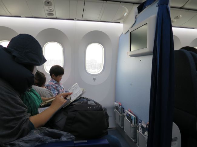 「20D」席からの眺め。窓2枚分のスペースです。<br />写真にも写ってますが、この飛行機には「子供＋お母さん」の組み合わせが<br />沢山乗ってました。日本人学校が春休みで日本に帰ってきてジャカルタに戻るとこなのかな？