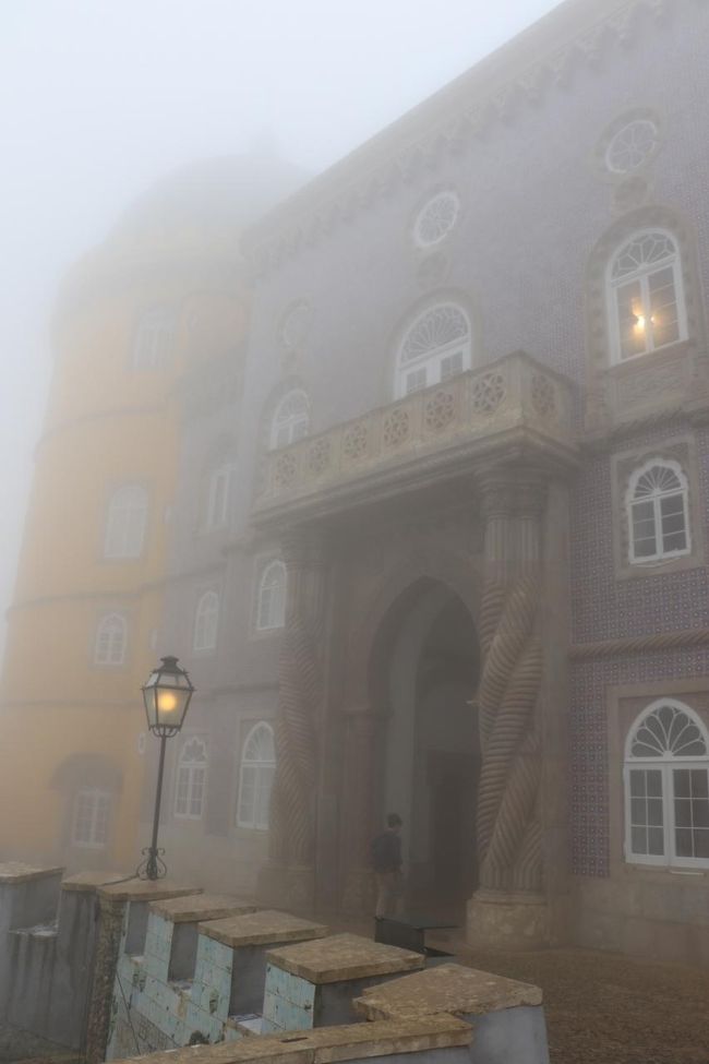 昼間だけど暗いから街灯が灯ってるよ。