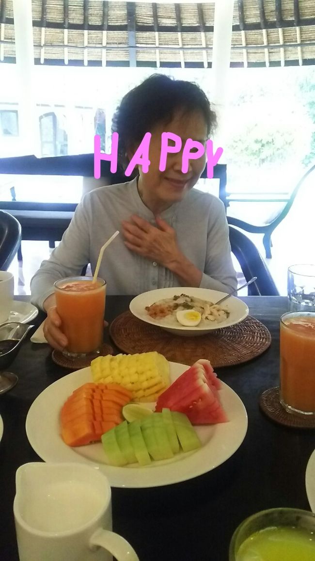 バアバはブブールアヤム。もちろん完食。<br />バアバは食が細いし神経質な所があるのですが、<br />日本にいる時より沢山食べていて驚きました。<br /><br />バリがとても気に入ったようで、滞在中いつも<br />にこにこだったバアバ、誘ったかいがありました。