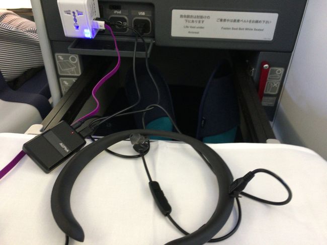 少し使った後充電ちう。フル充電後8時間以上は使えました。USB充電できるので、長距離フライトでも安心。