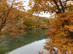  見事な紅葉が静寂に包まれた湖面に映って、更に神秘的な美しさです。（ドッコ沼にて）