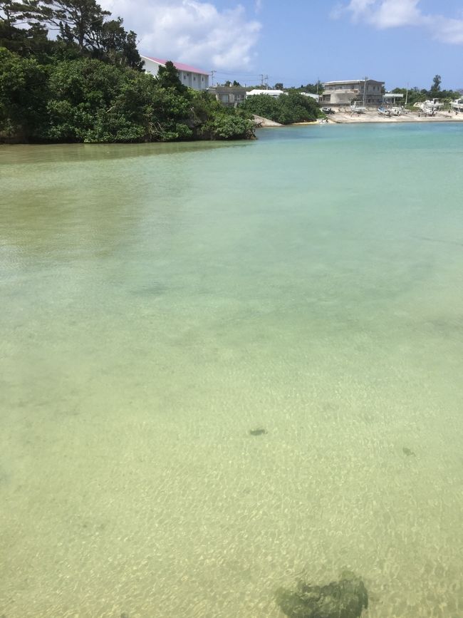 ツアー終了は １時頃でした。<br />船についてる 簡易シャワーで 海水を流す程度でしたが いい天気なので さっぱり 乾きます。<br />お昼は 港近くの デンサー食堂で 丼定食。<br />とても 美味しかったです。<br />帰りも 上原湾からです。<br />出航まで 時間がありましたので ゆっくり 港の待合室で過ごしました。近くに 小さなスーパーが あるだけなので 景色を楽しみます。<br />帰りの酔い止めがないことに 気づき スーパーに行きますが 薬は置いておらず バスで 15分くらいのところに 薬局があるらしく 断念。<br />気合いで 船に乗り込みました。その事もあって 帰りの座席は 外の席に。ガソリン臭さは 走り出したら 大丈夫でした。エンジンの爆音は どうしようもありませんが 疲れてたので みんな 爆睡 笑笑  快適な 船旅です。<br /><br />