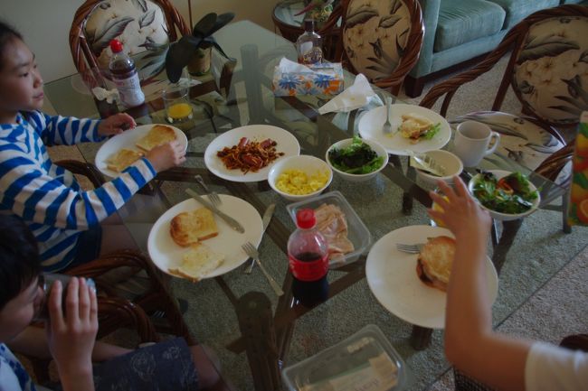 朝食は、昨夜の残りや、トースト、スクランブルエッグなどで、すませます。とても広いキッチンがあるので調理したくなります。。