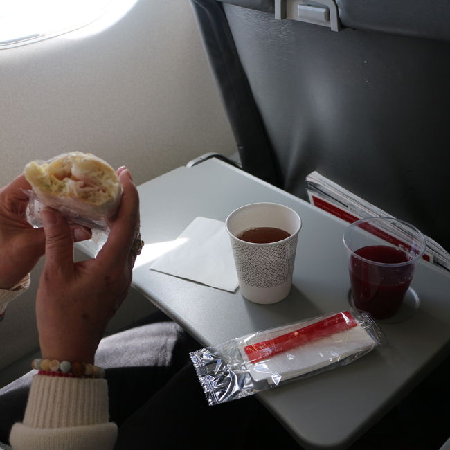 たった1時間30分のフライトなのに軽食と飲み物サービスあり
