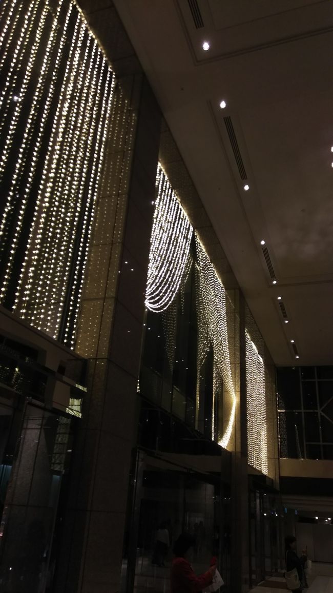 夜のエントランス。