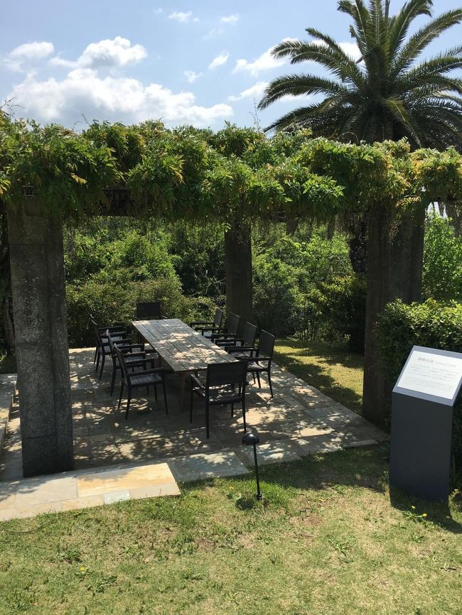 1987年、この藤棚の下で、アメリカ、カナダ、EU、日本の代表による会談が開かれたそうです。もちろん座って記念撮影。<br />気分味わいました(#^.^#)<br />藤の花は終わってたけど。