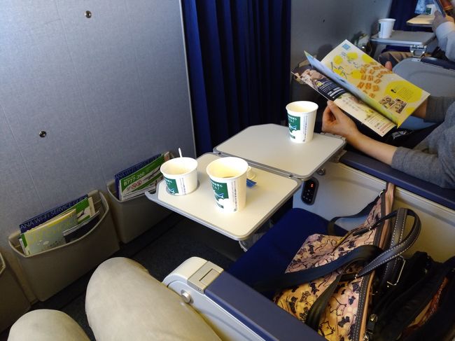 今回も、往復ともに普通席の最前列を確保出来ました。<br />短いフライトですが、快適です。