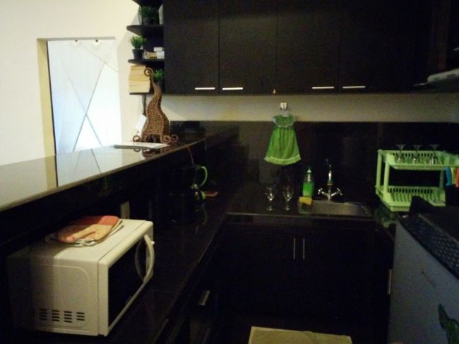 黒っぽくて移りが悪いですが、キッチンです。<br /><br />電子レンジもありました。