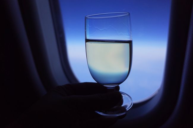 グラス開いたら、すぐ笑顔でつぎに来てくれるCAさん！<br />最高！この泡も最高！（笑）<br />そういえば桃園からチャンギに行く路線だけウエルカムドリンクにアルコールが出て来ましたが、他の便はジュースでした。