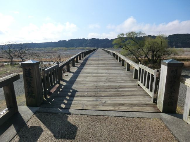 うひゃぁ！<br />長い橋ですね。<br /><br />大井川は江戸時代、江戸防衛のため架橋や渡し船が禁止されていました。<br />明治維新により架橋が許され、牧之原の開拓農民の出資により明治12年1月13日に完成しました。<br />全長897.4mあり、｢世界一の長さを誇る木造歩道橋｣として、平成9年にギネスブックに認定されました。