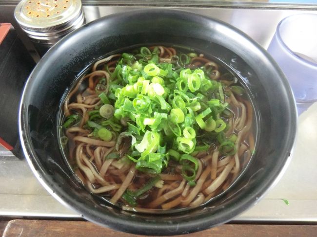 かけそばを注文。<br />さっき、まぐろをたらふく食べたばかりなので、軽くかけそばにしたのですが、この店‥天ぷらは注文が入ってから揚げてくれるんです。<br />あぁ、天ぷらそばも食べたかったな。<br />店員様にお願いして、ネギを多く入れて頂きました。<br />ありがとうございます。<br /><br />かけそば‥290円