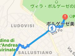 5月17日(水曜)快晴
日本を出てから8日目ですが、体内時計は日本時間のようでした。3時に目が覚めました。7時にシャワーして、8時から朝食、9時半にホテルを出てボルゲーゼ美術館に向かいました。

このボルゲーゼ美術館はホテルから2km徒歩25分でした。

写真はiPhoneのナビ画面です。ボルゲーゼ美術館まで350m5分と表示しています。