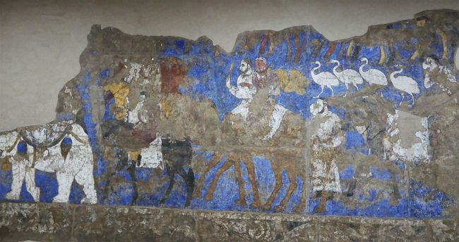 博物館の目玉は丘から発見された７世紀後半に描かれた「ソグド人のフレスコ画」。