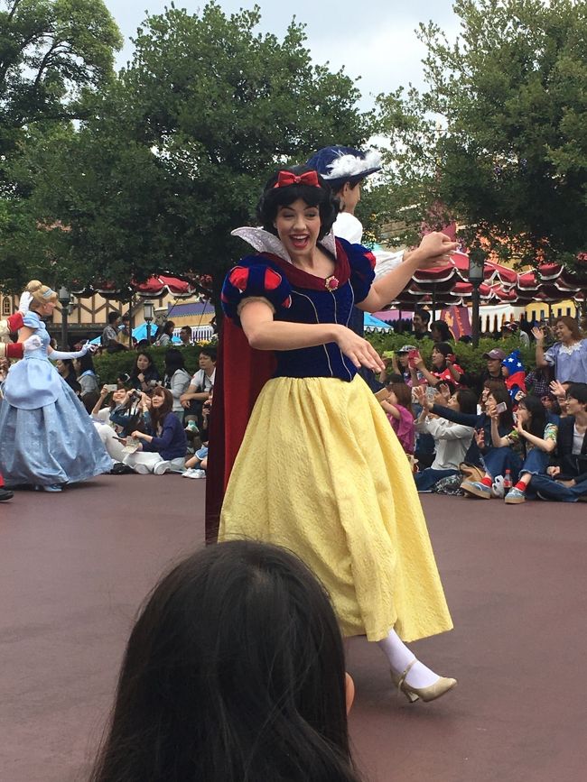 この後は、白雪姫やシンデレラと王子、ラプンツェルなども見れて大満足。<br /><br />お昼のパレード　「ハピネス　イズ　ヒア」よりもキャラクターの数や規模は断然小さいものの、雨で見れなかったのでちょうどよかった（*^_^*）<br />