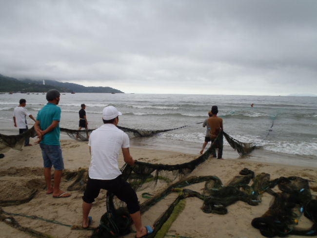 最初は網を曳く人数が少なかったのだが、見学している人達も加わり・・・