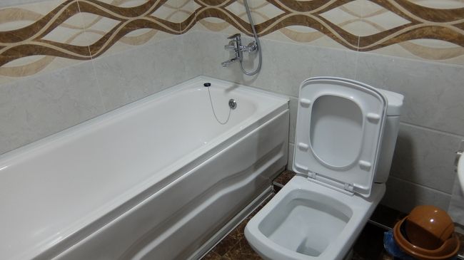 カーテンの無いバスタブで使いにくかったです。<br />普通にシャワーを浴びると周りがびしょ濡れになります。