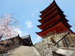 厳島神社近くには五重塔や豊国神社本殿の千畳閣が立つ。
参道には桜も見られる。