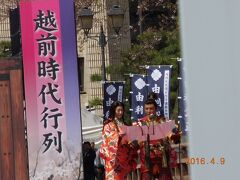 越前時代行列は福井城址ご出発地点。
2016年は、柴田勝家が魔裟斗さん、お市の方が真琴つばささん。